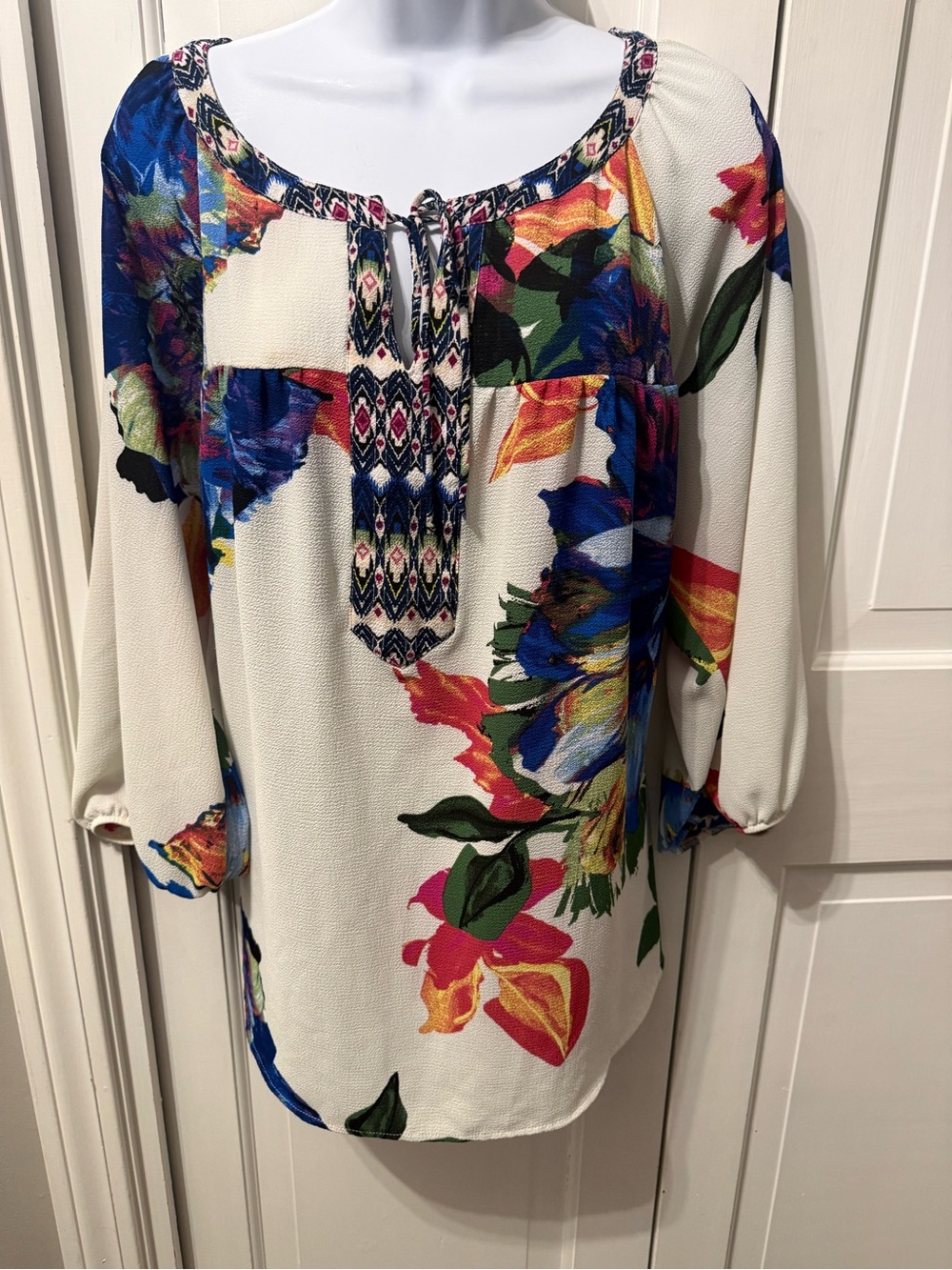 Fig and Flower by  Anthropology Floral Tie-Neck Peasant Top